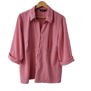 Pink Button Front Pinstriped Short Sleeve Blouse Size 18